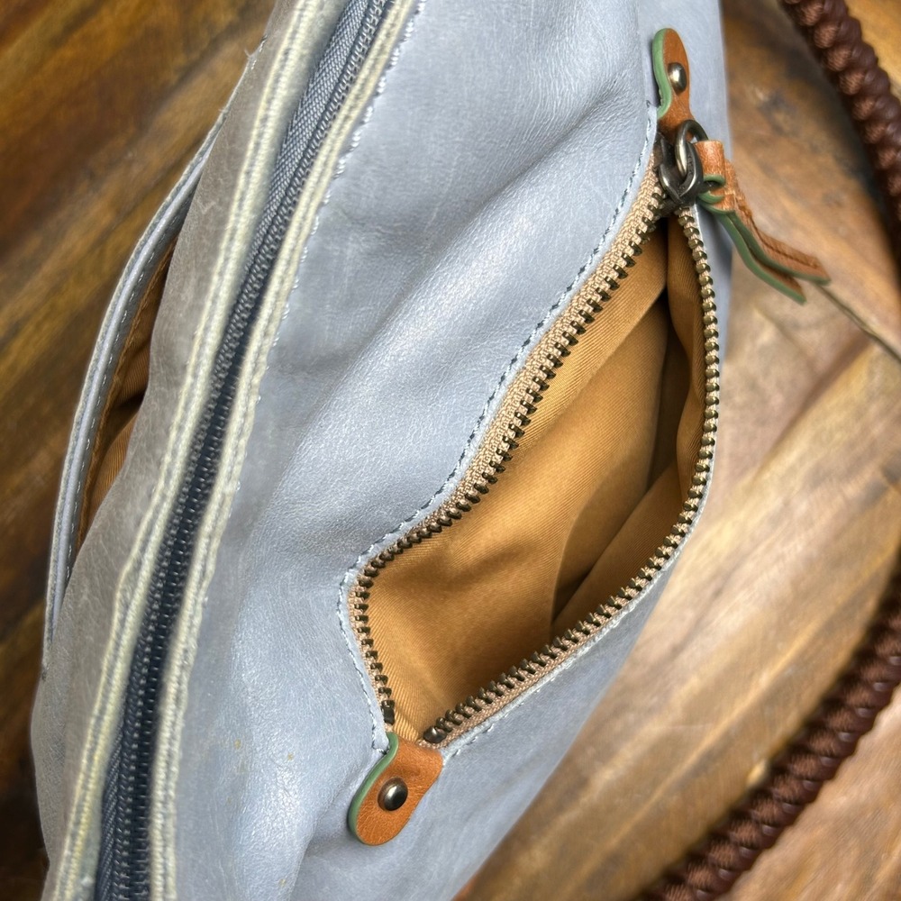 The Sak 100% Leather Hobo Shoulder Bag Blue Brown Braided Strap Purse - Picture 4 of 16